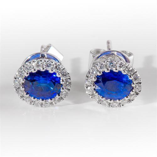 Ceylon Blue Sapphire Lady’s Brilliant Engagement Oval Diamond Women Earring White Gold gemstone Earring