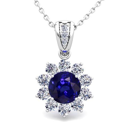 Ceylon Blue Sapphire Pendant White Gold 14K Diamond Jewelry 3 Ct. Gemstone Pendant