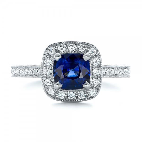 Sparkling Unique Lady’s Ceylon Blue Sapphirewith Diamonds Ring White Gold Gemstone Ring