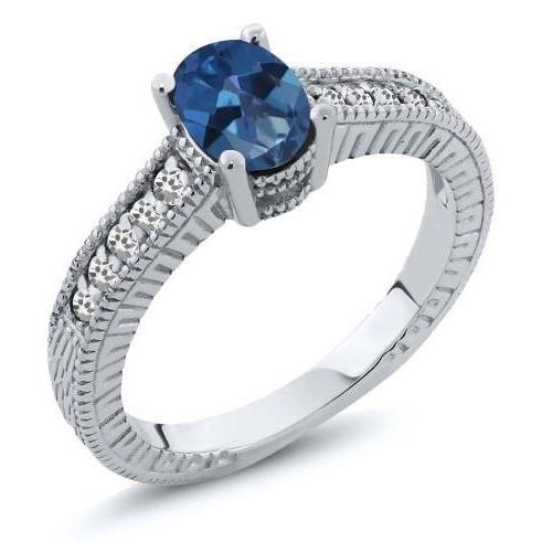 Ceylon Sapphire And Diamonds Anniversary Ring White Gold Gemstone Ring
