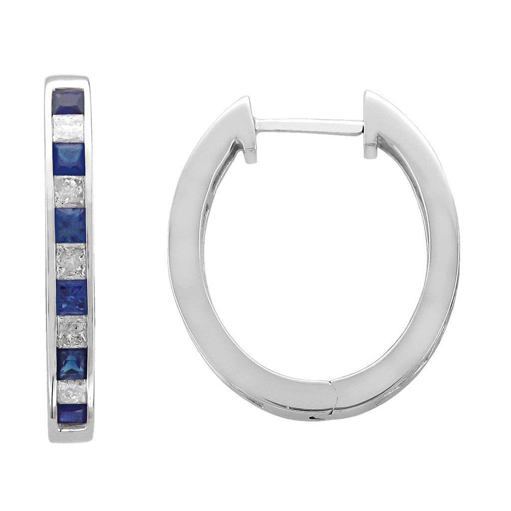 Ceylon Sapphire And Diamonds Women Jewelry Hoop Wg Gemstone Earring