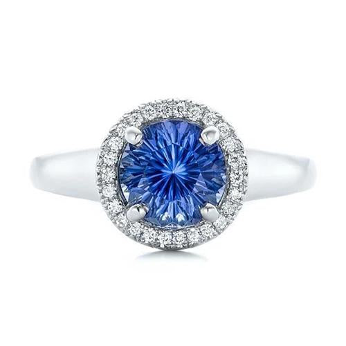 Ceylon Sapphire And Diamonds Ring 3.75Ct White Gold 14K Gemstone Ring