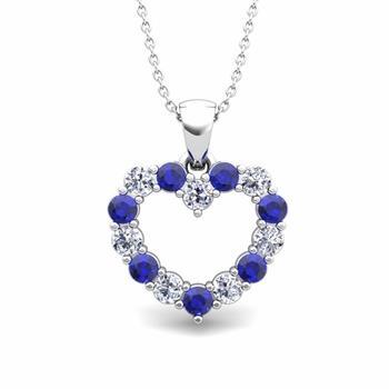 Ceylon Sapphire Diamond Heart Shape Pendant Gold White 14K 2.5 Carats Gemstone Pendant