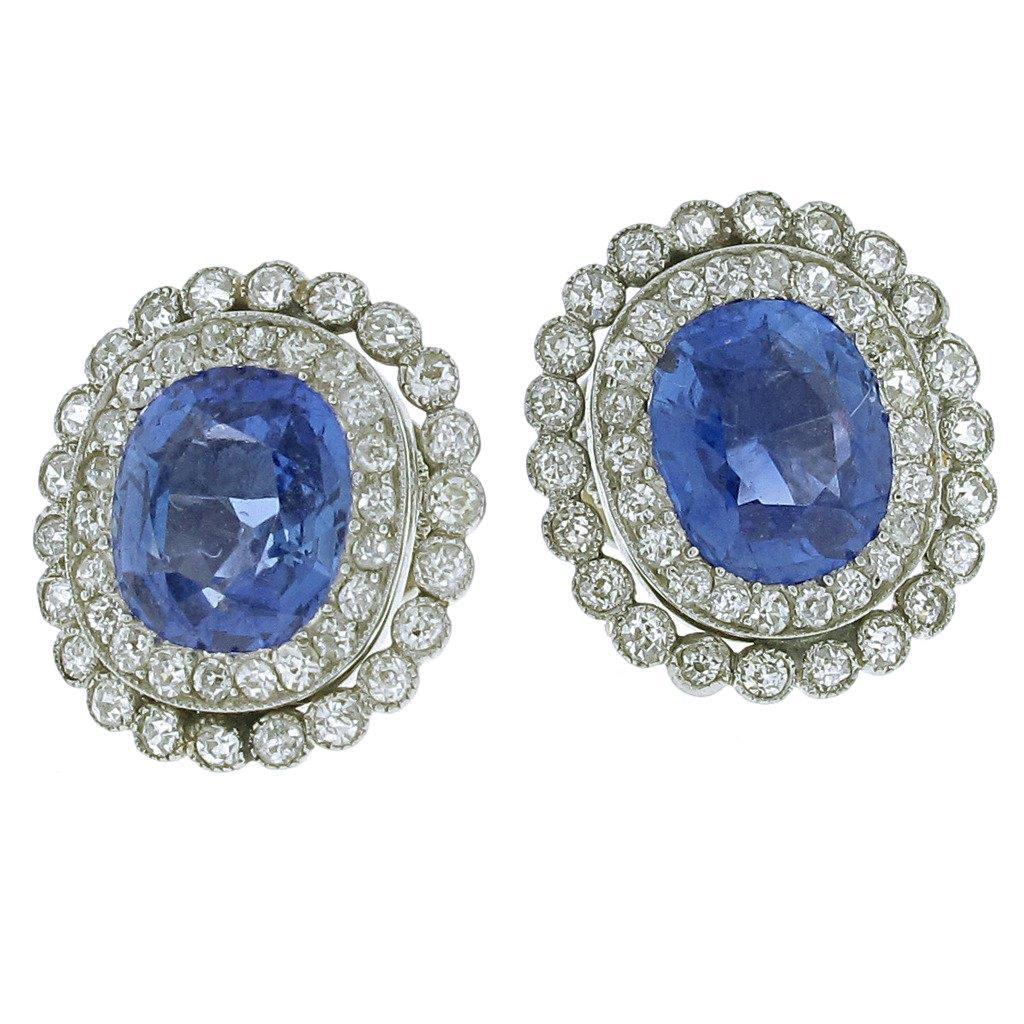 Ceylon Sapphire With Diamonds 5.50 Carats Ladies Studs Earrings White Gold 14K Gemstone Earring