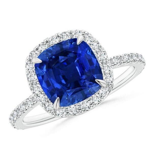 Ceylon Sapphire With Diamonds Ring Best White Gold Gemstone Ring