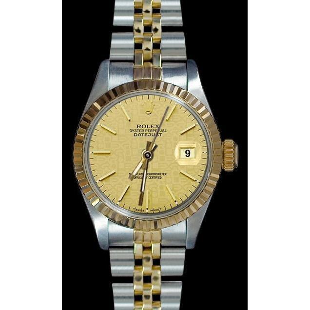 Champagne Stick Dial Datejust Women Watch Rolex Ss & Gold Jubilee Rolex