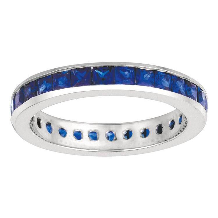 Channel Setting 2.67 Carat Princess Sapphire Eternity Ring Band Solid Gold 14K Gemstone Ring