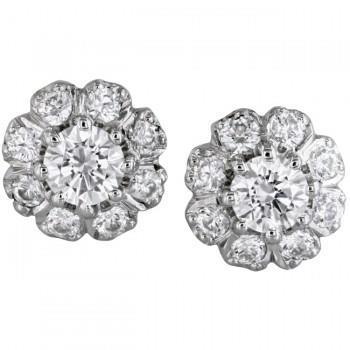 Flower Style Woman's White Gold Weeding Anniversary Studs Halo Earrings