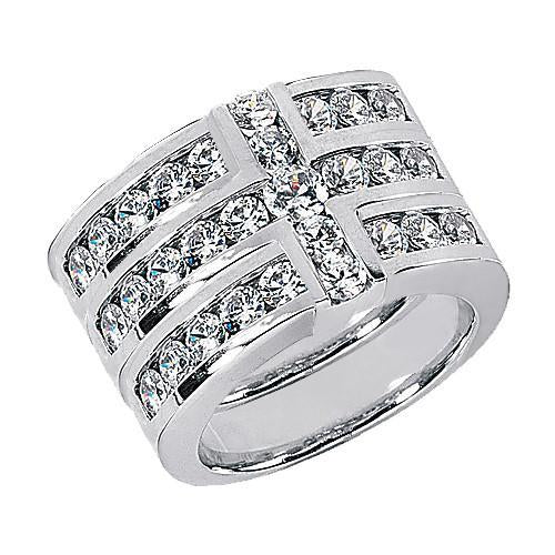 Cross Shape Ladies Diamonds Ring Band Set 3.4 Ct. White Gold Band