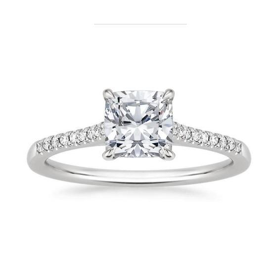 Cushion And Round Solitaire Ring with Accents White Gold Diamond