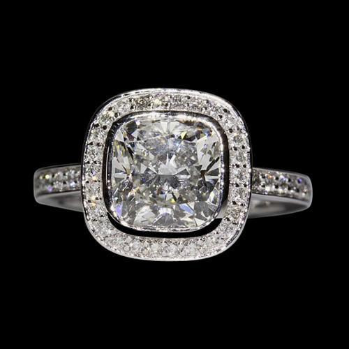 Cushion Center Halo Diamond Women Ring White Gold 4 Carat Halo Ring