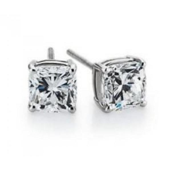 Cushion Cut Stud Diamond Ladies Earrings White Gold Stud Earrings
