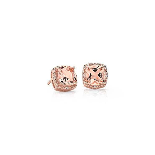 True classic fancy Cushion Morganite & Diamond Stud Earring Rose Gold