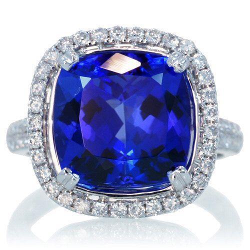 Cushion Tanzanite And Round Diamonds Fancy Lady’s Wedding Gold Gemstone Ring