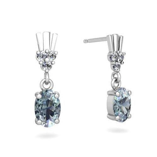 Dangle Earrings White Gold Aquamarine And Diamonds Lady Gemstone Earring