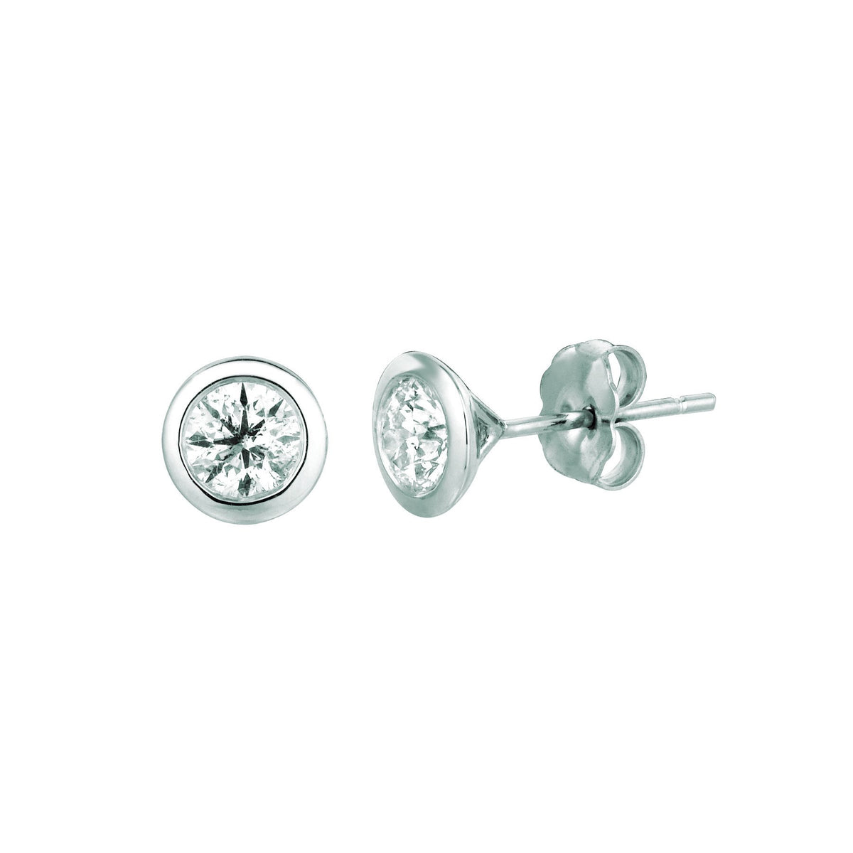 New Diamond Bezel Set Stud Earrings White Gold