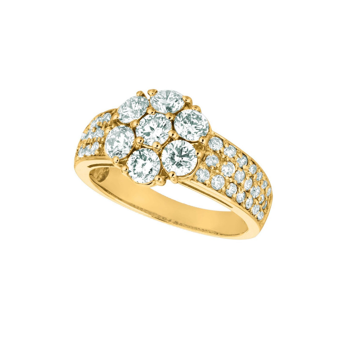 Flower Fancy Yellow Gold Lady’s Round Anniversary Solitaire Ring with Accents Diamond