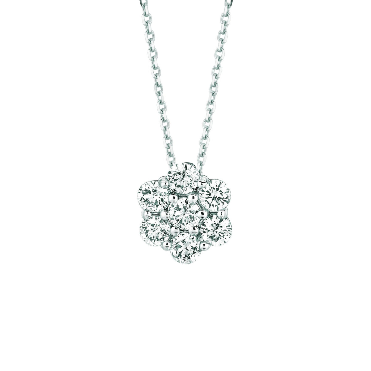 Diamond Flower Necklace Pendant 1.75 Carats 14K White Pendant