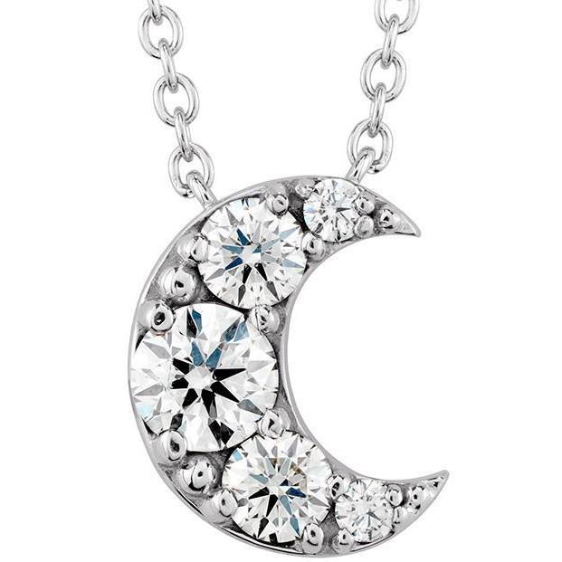 Diamond Pendant Necklace 2.30 Ct Round Cut Half Moon White Gold 14K Jewelry Pendant