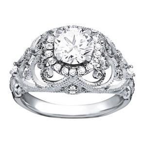 Antique Style Lady’s White Gold Round Anniversary Solitaire Ring with Accents Diamond