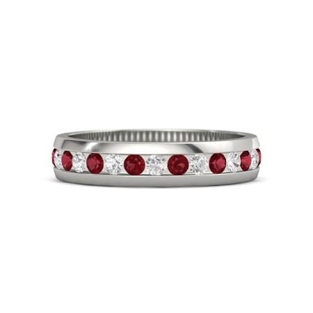 Diamond Round Ruby Channel Set Eternity Band F Vs1 Vvs1 White Gold 14K Gemstone Ring