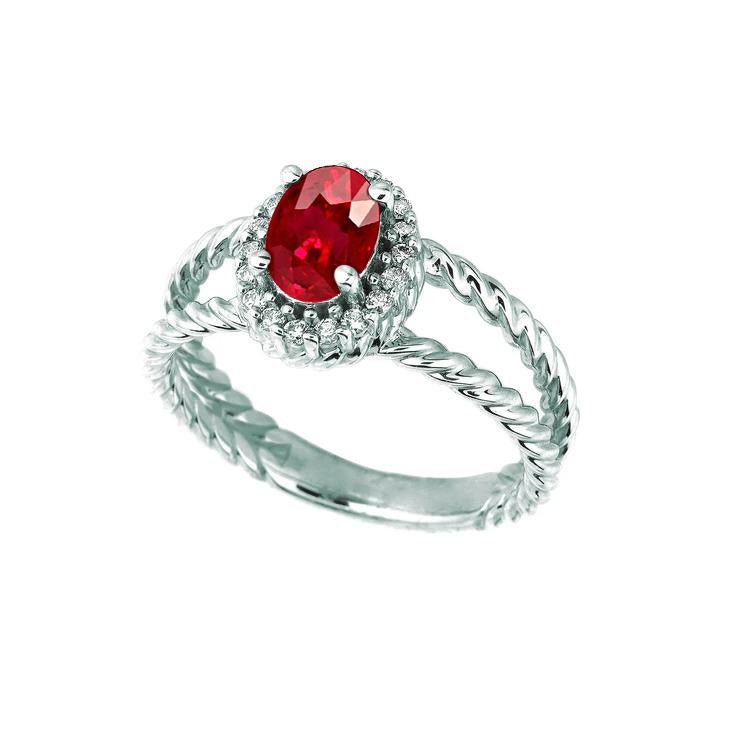Ladies Brilliant Style Diamond Ruby Oval White Gold Ring