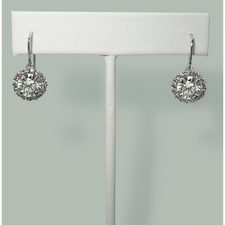 Diamond Shepherd Hook Dangle Halo Earrings 5.02 Carats White Gold 14K Dangle Earrings