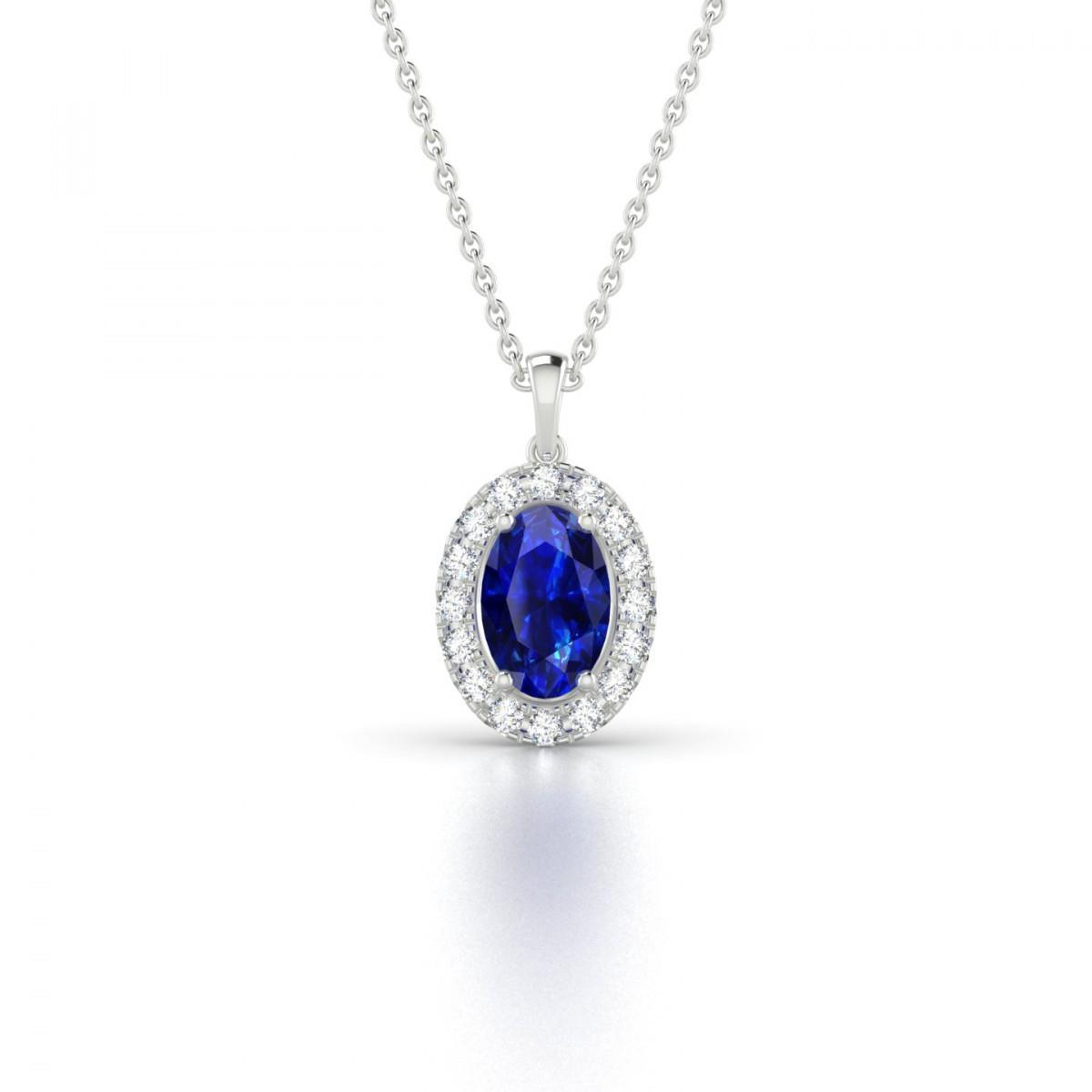 Diamonds 3.25 Carats Ceylon Sapphire Pendant Necklace Gold 14K Gemstone Pendant
