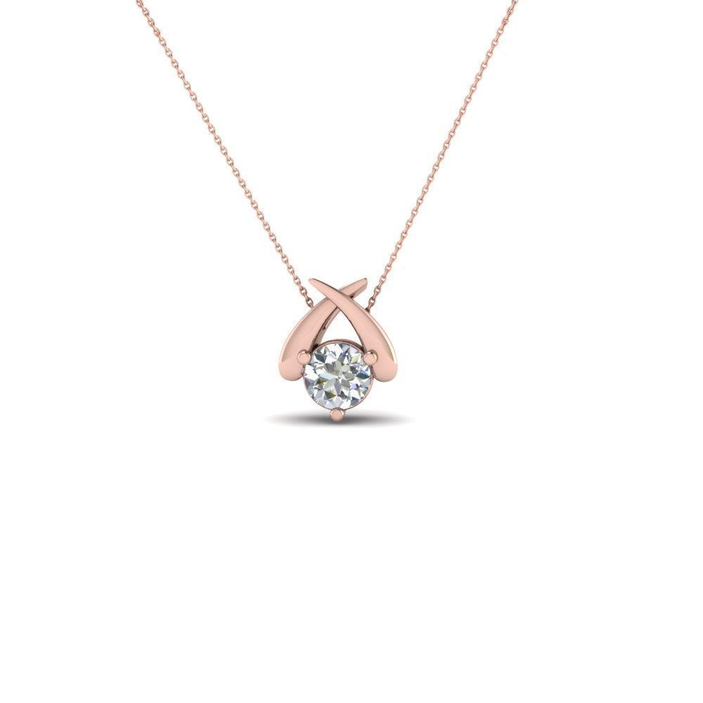 Diamonds Small Women Pendant Necklace 1 Ct Rose Gold 14K Round Cut Pendant