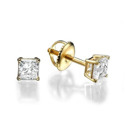 Diamonds Studs Earrings 3.50 Carats 14K Yellow Gold Princess Cut Stud Earrings