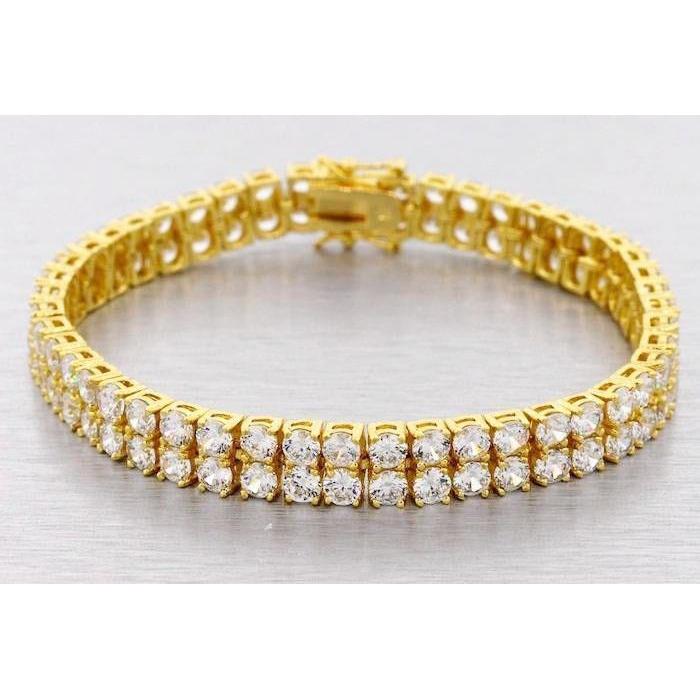 Double Row Sparkling 15.50 Ct Diamonds Men'S Tennis Bracelet Yellow Gold 14K Mens Bracelet