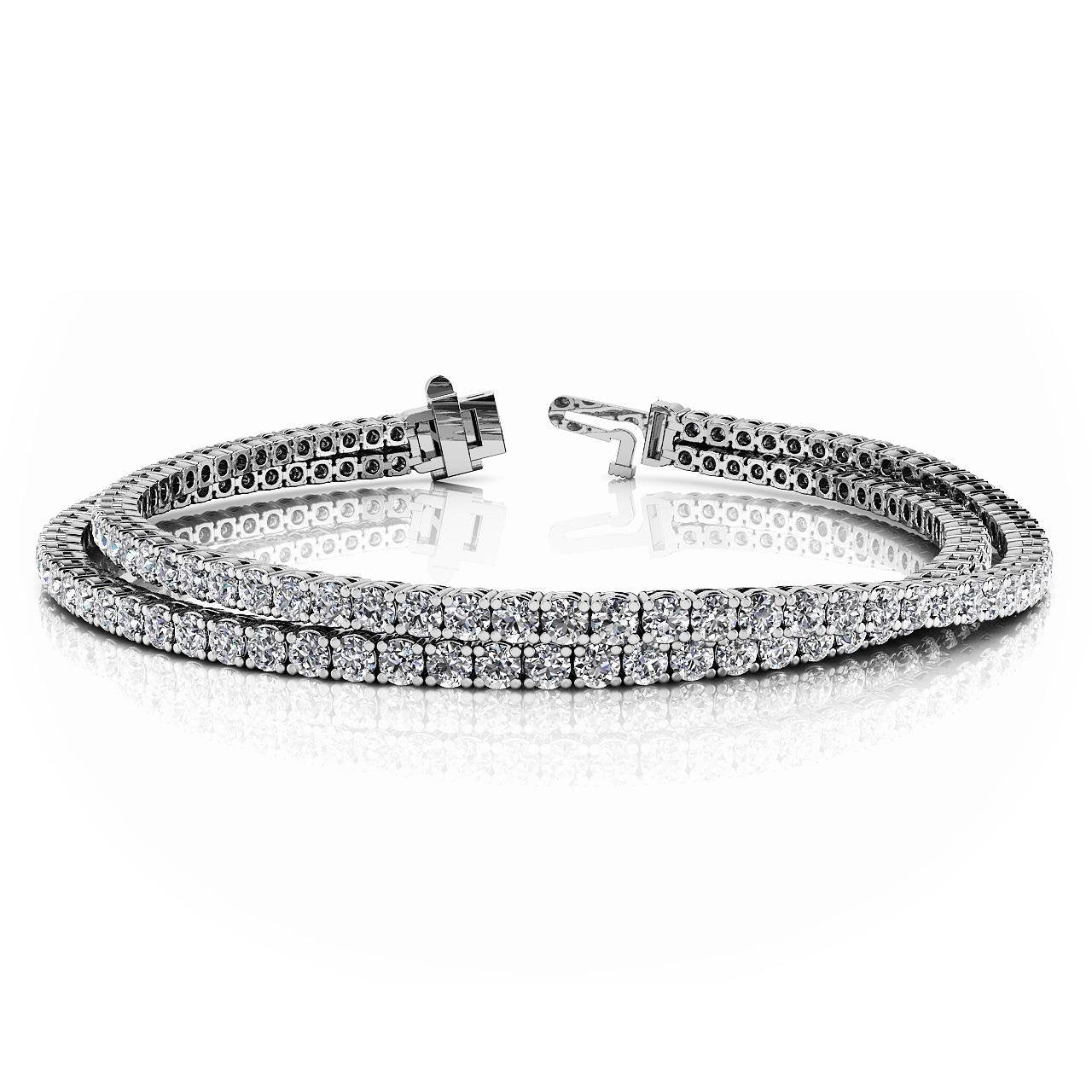 Double Strand Flexible 8 Ct Round Cut Diamonds Bracelet White Gold Tennis Bracelet