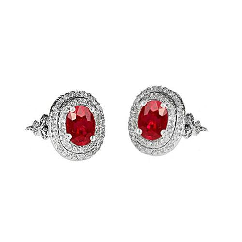 Earring Red Ruby And Diamonds 6.25 Ct White Gold 14K Gemstone Ring