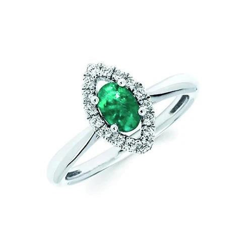 Emerald And Diamonds Engagement Ring Gold White Gemstone Ring