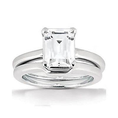 Emerald Cut Diamond Solitaire Ring 2 Carat With Band F Vvs1 Excellent Cut Engagement Ring Set