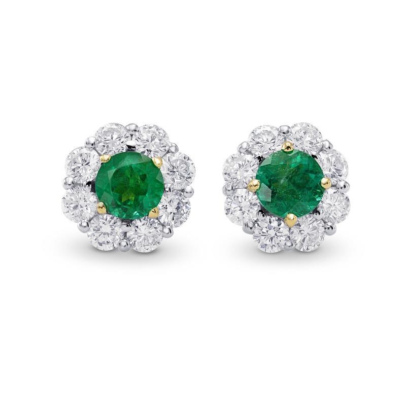 New LAdies Emerald Round Cut With Diamonds Halo Lady Studs Earrings Gemstone Earring