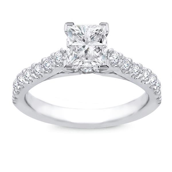 New Brilliant Sparkling Solitaire Ring with Accents White Gold Diamond