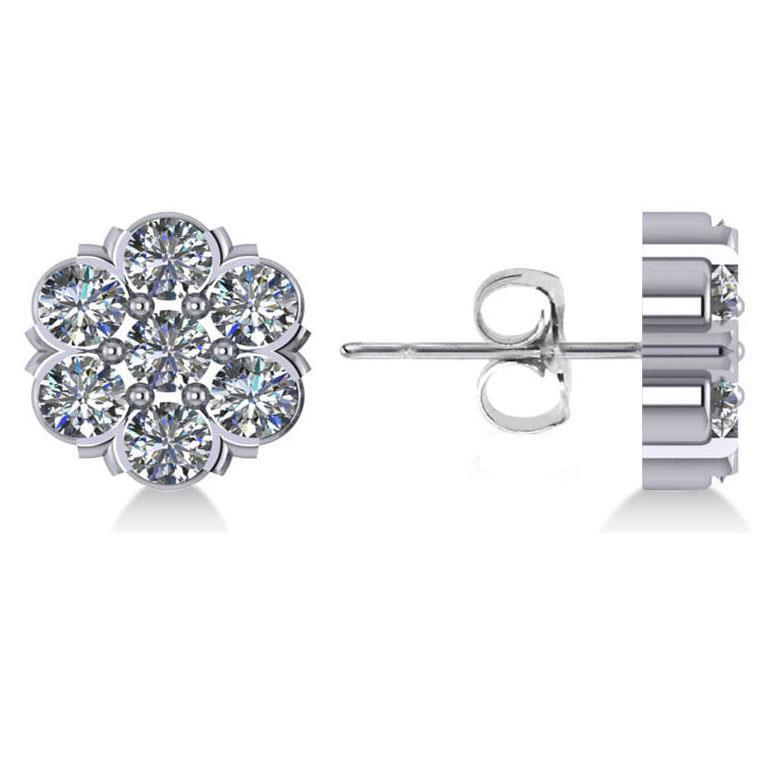 Flower Shape Studs Earring 3.50 Ct Round Cut Diamonds White Gold 14K Stud Earrings