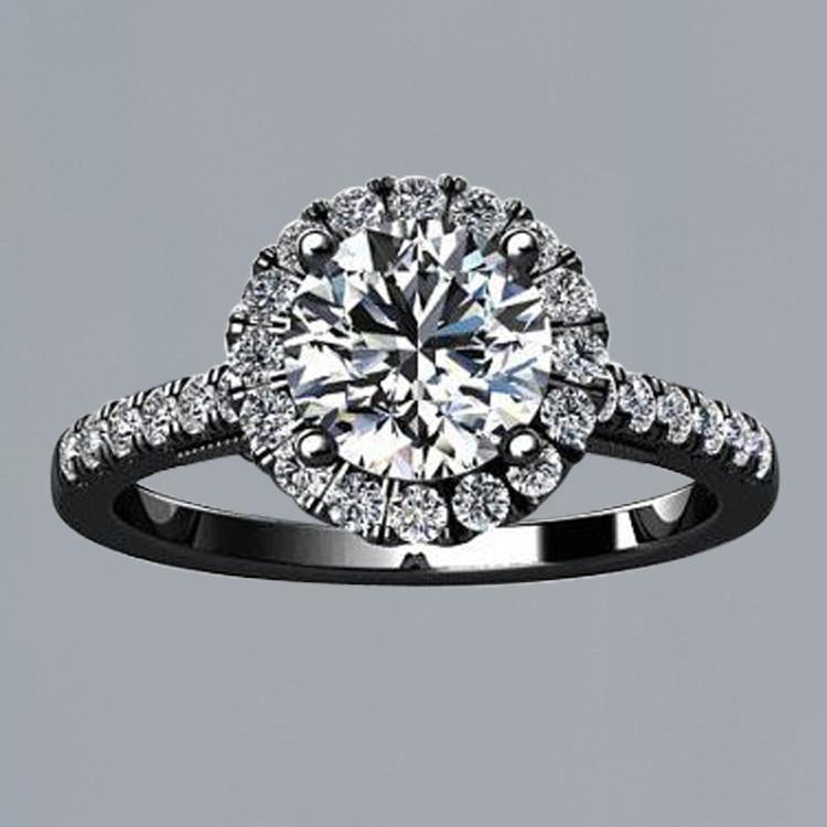 Flower Style 2.50 Ct. Round Halo Diamond Solitaire With Accents Ring Black Gold 14K Halo Ring