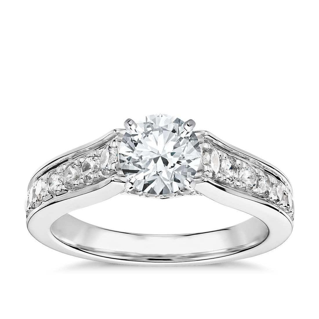 Four Prong Engagement White Gold Diamond Solitaire Ring with Accents