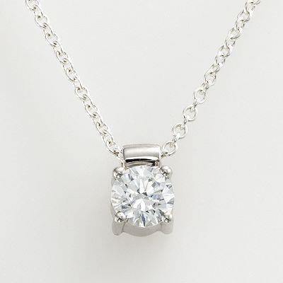 Four Prong Setting Round Diamond Necklace Pendant White Gold Two Ct Pendant