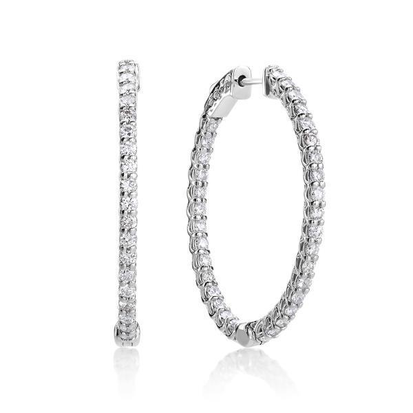 Gold White Carats Round Cut Diamonds Women Hoop Earrings