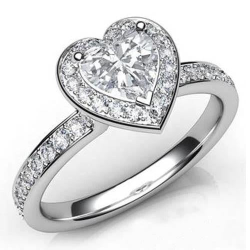 Gorgeous Heart Cut With Round Diamond Ring White Gold Jewelry Halo Halo Ring