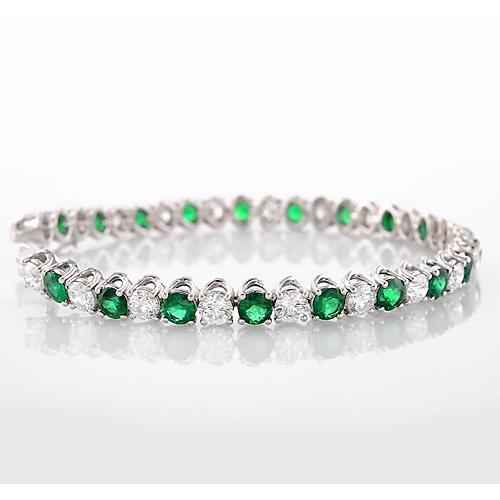 New Green Emerald & Diamond Tennis Bracelet Women Jewelry