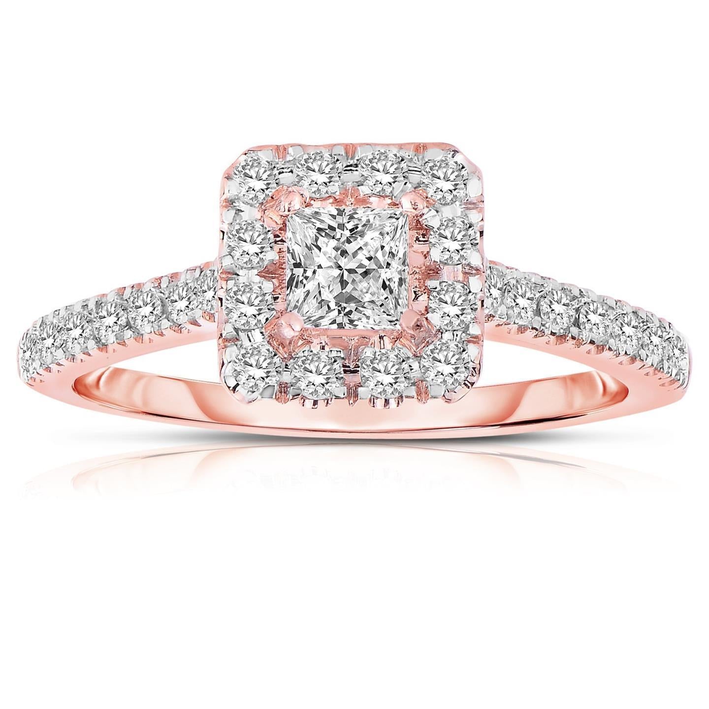 Halo Ring New Rose Gold 14K 2.40 Carats Prong Set Diamonds Halo Ring