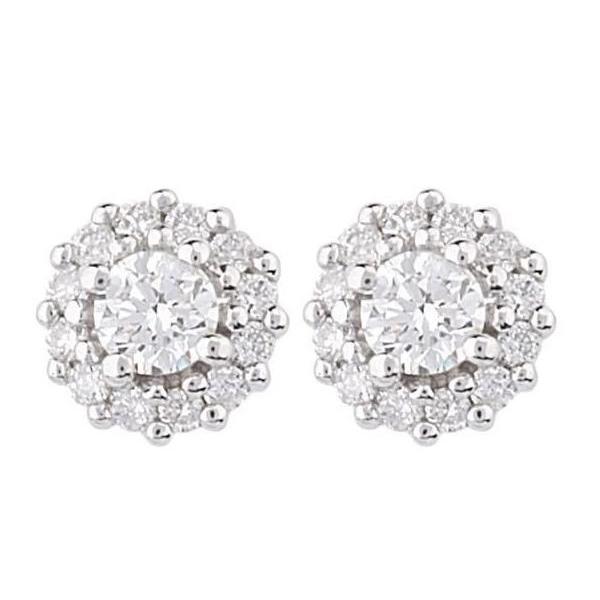 Halo Round Cut Diamonds Women Studs Earrings White Gold Sparkling