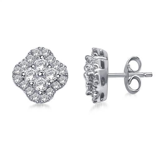 Fancy Halo Round Diamond Stud Earring White Gold Women Jewelry Halo Stud Earrings