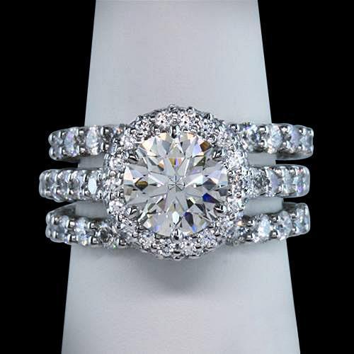 Halo Round Diamonds Women Ring 3 Row Anniversary Ring Wg Jewelry 2.76 Ct. Halo Ring