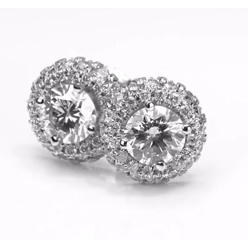 Halo Style Women Jewelry Sparkling Unique Studs Halo Earrings White Gold Diamond