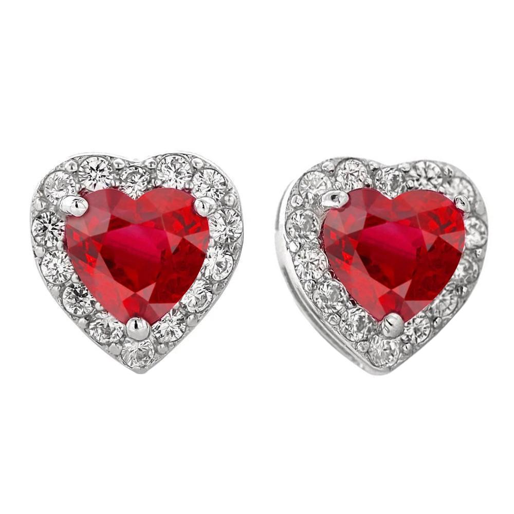 Women Jewelry S Heart Cut Ruby And Round Diamonds Studs Earrings White Gold Gemstone Earring